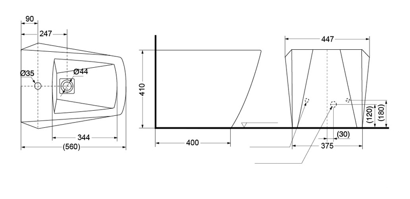 Tiểu nữ TOTO BW681B bản vẽ kỹ thuật