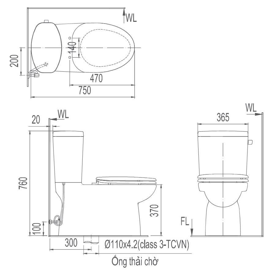 Thông số kỹ thuật Bàn cầu inax 2 khối AC-711VRN Thông số kỹ thuật Bàn cầu inax 2 khối AC-711VRN