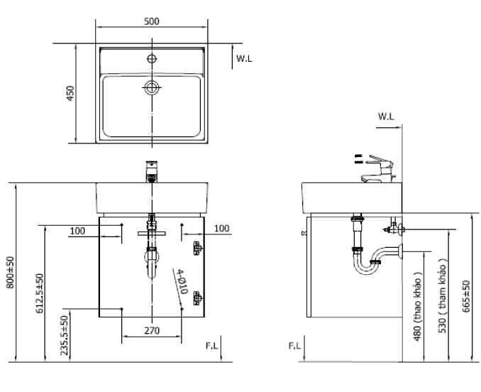 Bản vẽ kỹ thuật chậu rửa Cabinet Inax CB0504-4IF-B