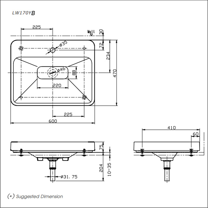 Chậu rửa đặt bàn TOTO LW170YB bản vẽ kỹ thuật Chậu rửa đặt bàn TOTO LW170YB bản vẽ kỹ thuật