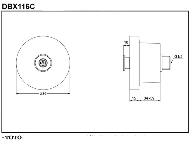 Đầu sen phun TOTO âm tường DBX116C bản vẽ kỹ thuật Đầu sen phun TOTO âm tường DBX116C bản vẽ kỹ thuật