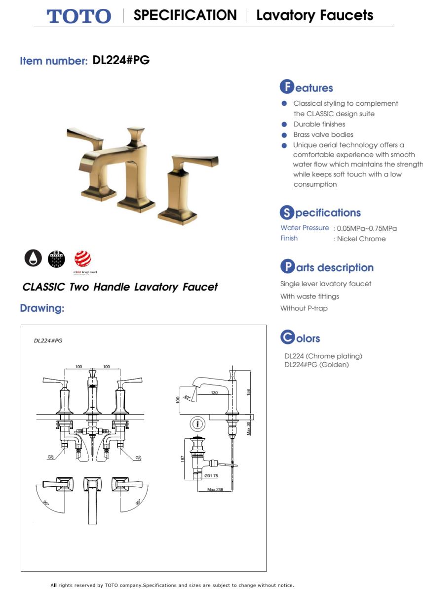 Bản vẽ kỹ thuật Vòi chậu nóng lạnh TOTO DL224#PG