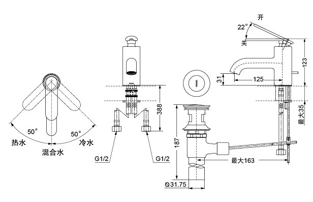 Bản vẽ kỹ thuật Vòi chậu nóng lạnh TOTO DL345A