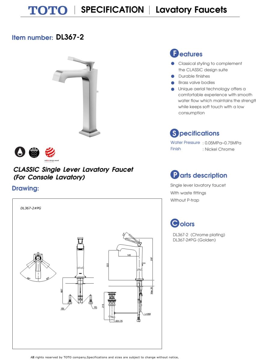 bản vẽ kỹ thuật Vòi chậu nóng lạnh TOTO DL367-2