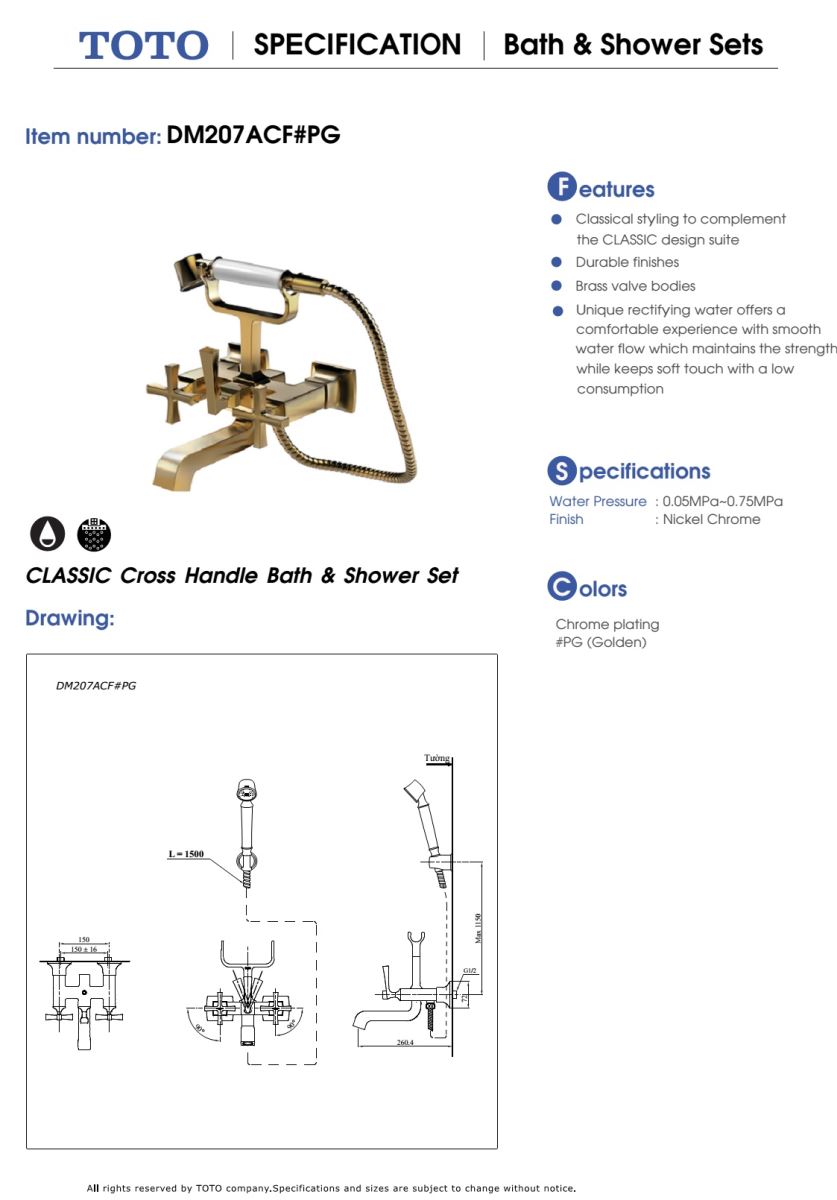 Bản vẽ kỹ thuật Sen tắm TOTO DM207ACF#PG
