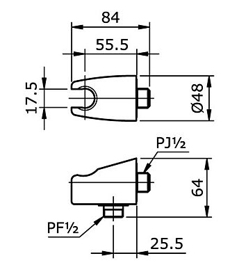 Gác sen kèm cút nối tường TOTO TS11034V1 bản vẽ kỹ thuật