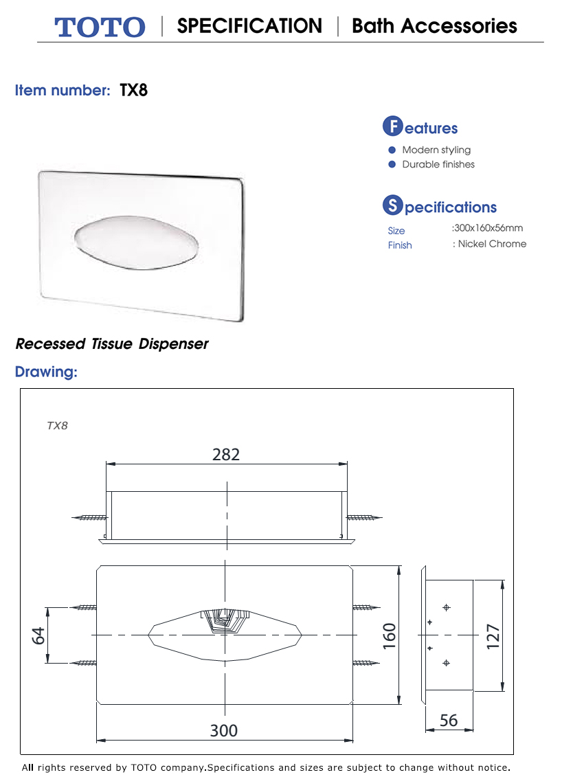 Hộp đựng giấy lau tay TOTO TX8 bản vẽ kỹ thuật