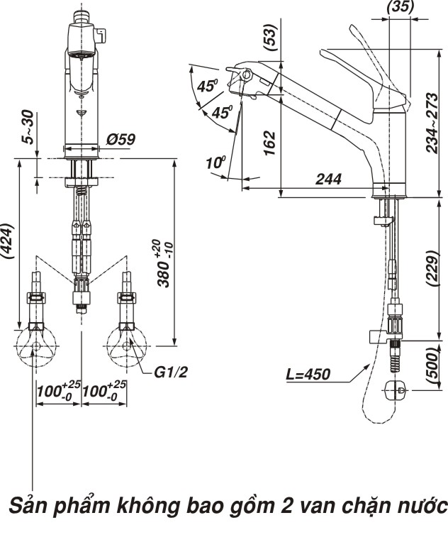 Thông số kỹ thuật Vòi rửa bát inax JF-6450SX