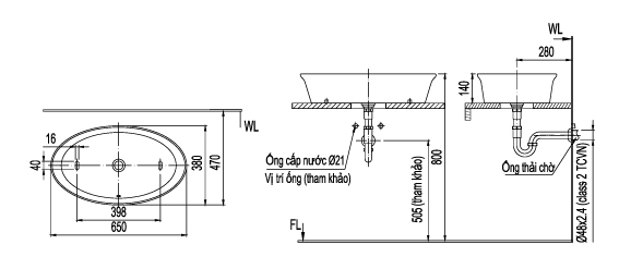 Bản vẽ kỹ thuật Chậu rửa lavabo Inax L-300V