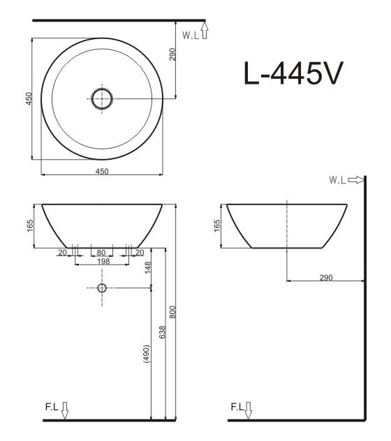 Thông số kỹ thuật Chậu rửa lavabo Inax L-445V