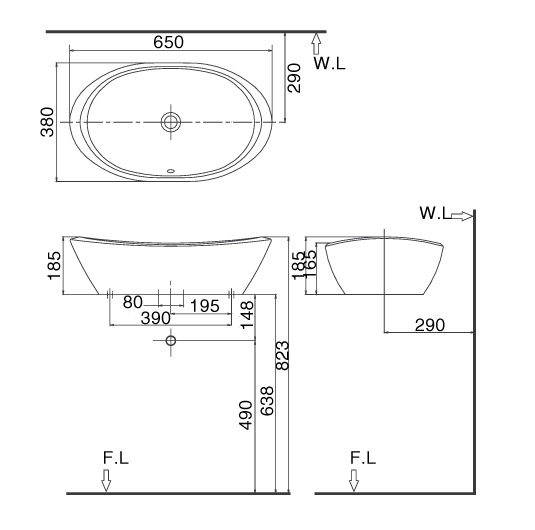 Thông sỗ kỹ thuật Chậu rửa lavabo Inax L-465V