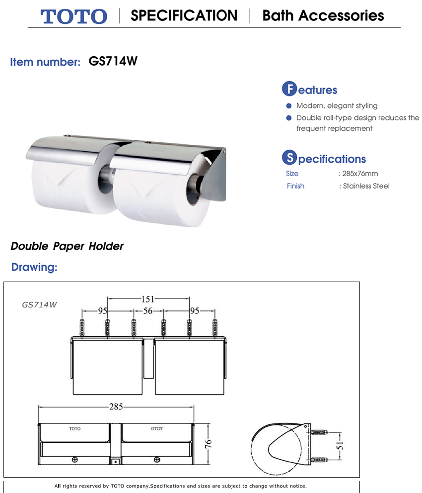 Lô giấy vệ sinh TOTO đôi GS714W bản vẽ kỹ thuật