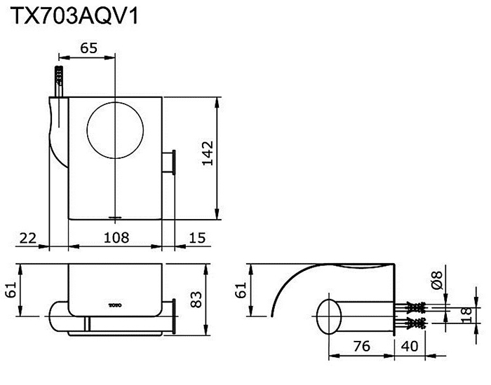 Lô giấy vệ sinh TOTO TX703AQV1 bản vẽ kỹ thuật