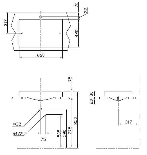 Chậu rửa đặt bàn TOTO LW645JNW bản vẽ kỹ thuật