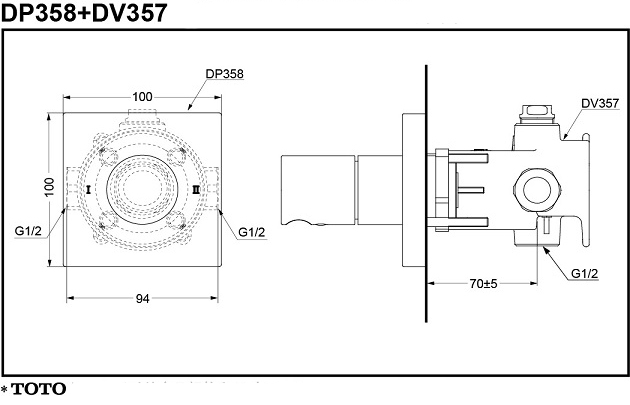 Nút chuyển hướng TOTO DP358/DV357 bản vẽ kỹ thuật