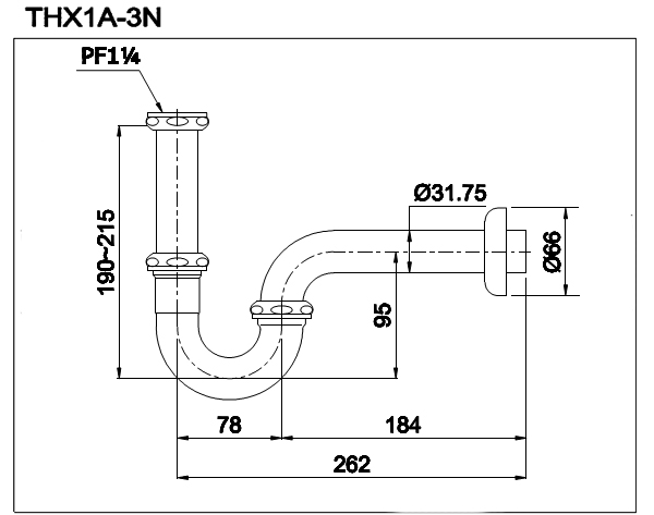 Ống thải TOTO chữ P THX1A-3N bản vẽ kỹ thuật