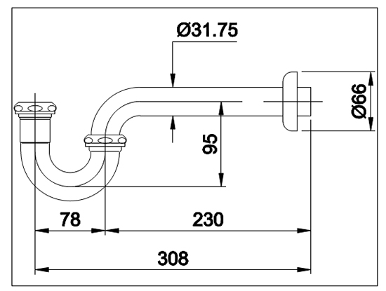 Ống thải TOTO chữ P THX1A-5NV1 bản vẽ kỹ thuật