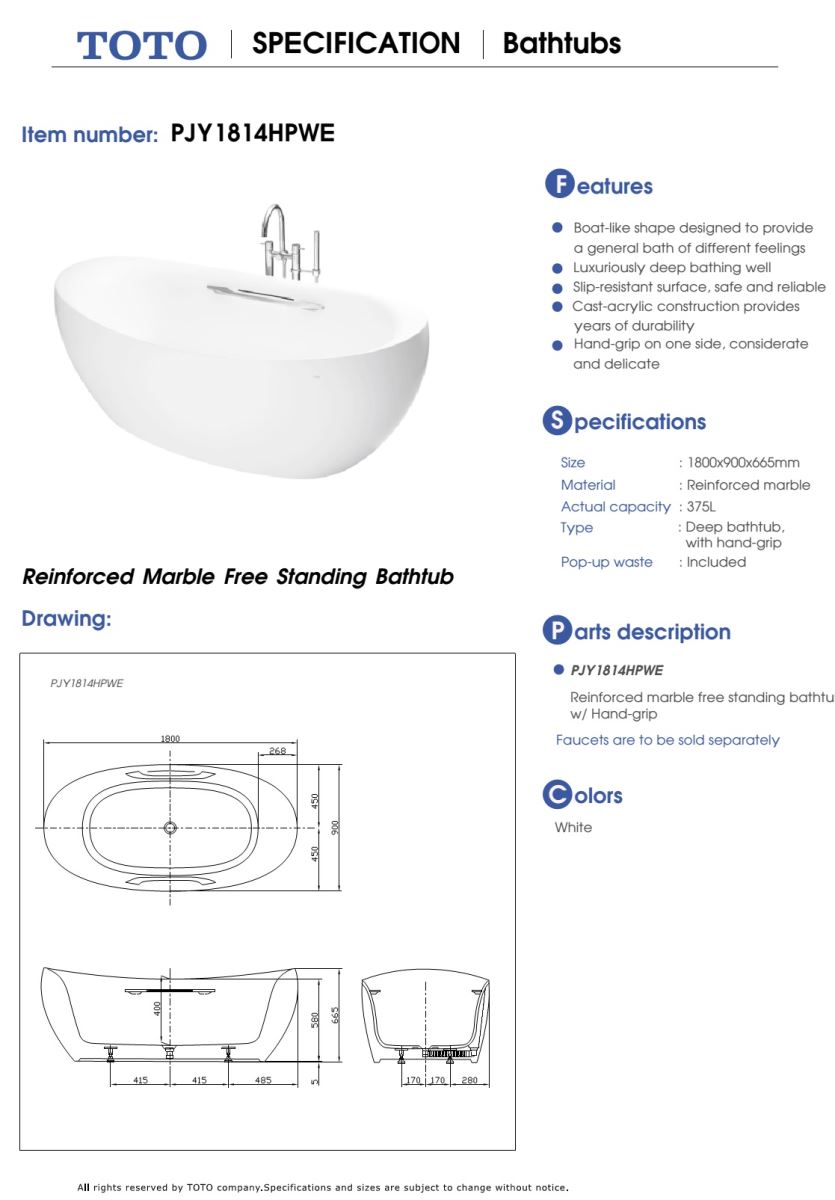 Bồn tắm nhựa FRP cao cấp TOTO PJY1814HPWE bản vẽ kỹ thuật Bồn tắm nhựa FRP cao cấp TOTO PJY1814HPWE bản vẽ kỹ thuật
