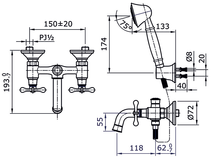 Sen tắm nóng lạnh TOTO TX445SS bản vẽ kỹ thuật