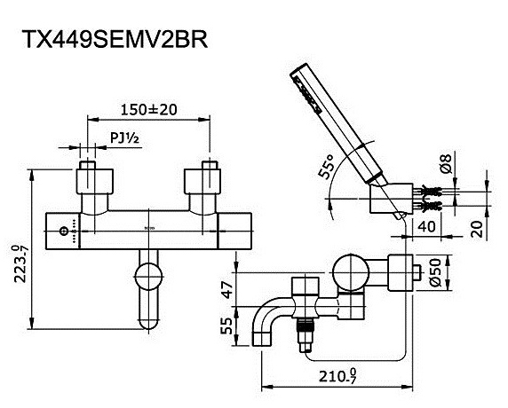 Sen tắm nóng lạnh TOTO TX449SEV2N bản vẽ kỹ thuật