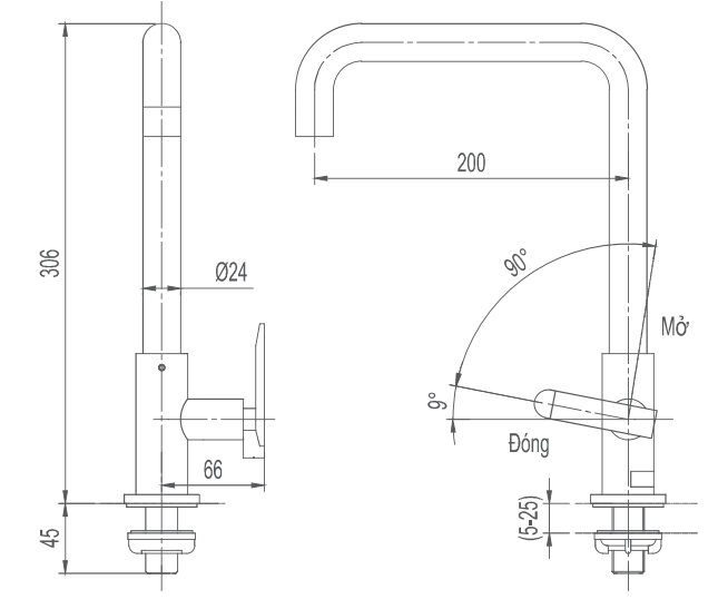 Bản vẽ kỹ thuật Vòi rửa bát Inax SFV-30S