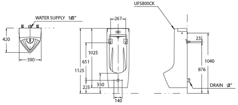 Tiểu nam TOTO UFS800CK bản vẽ kỹ thuật