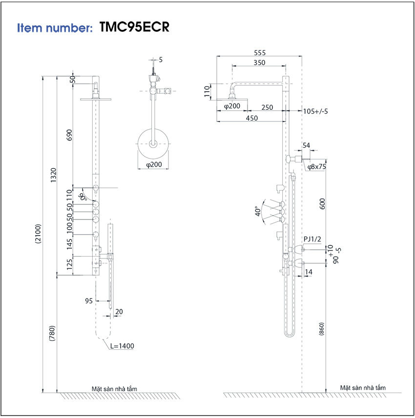 Bản vẽ kỹ thuật Sen cây TOTO TMC95ECR