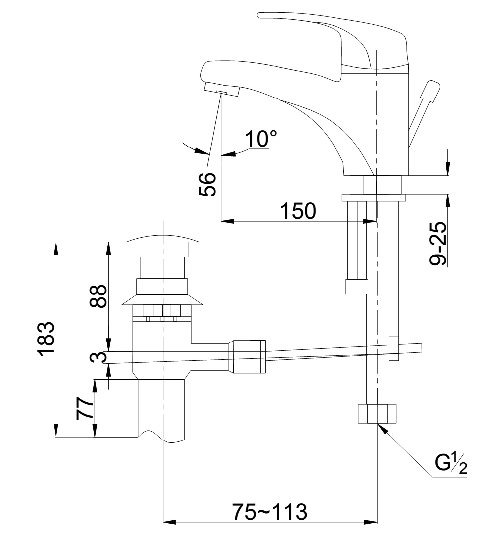 Bản vẽ kỹ thuật Vòi chậu nóng lạnh TOTO TS561A