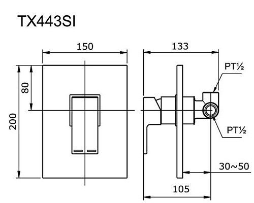 Van gật gù TOTO TX443SI bản vẽ kỹ thuật