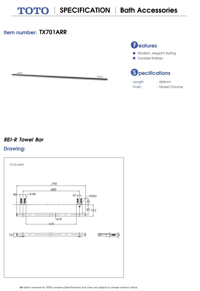 Thanh vắt khăn TOTO TX701ARR BẢN VẼ KỸ THUẬT