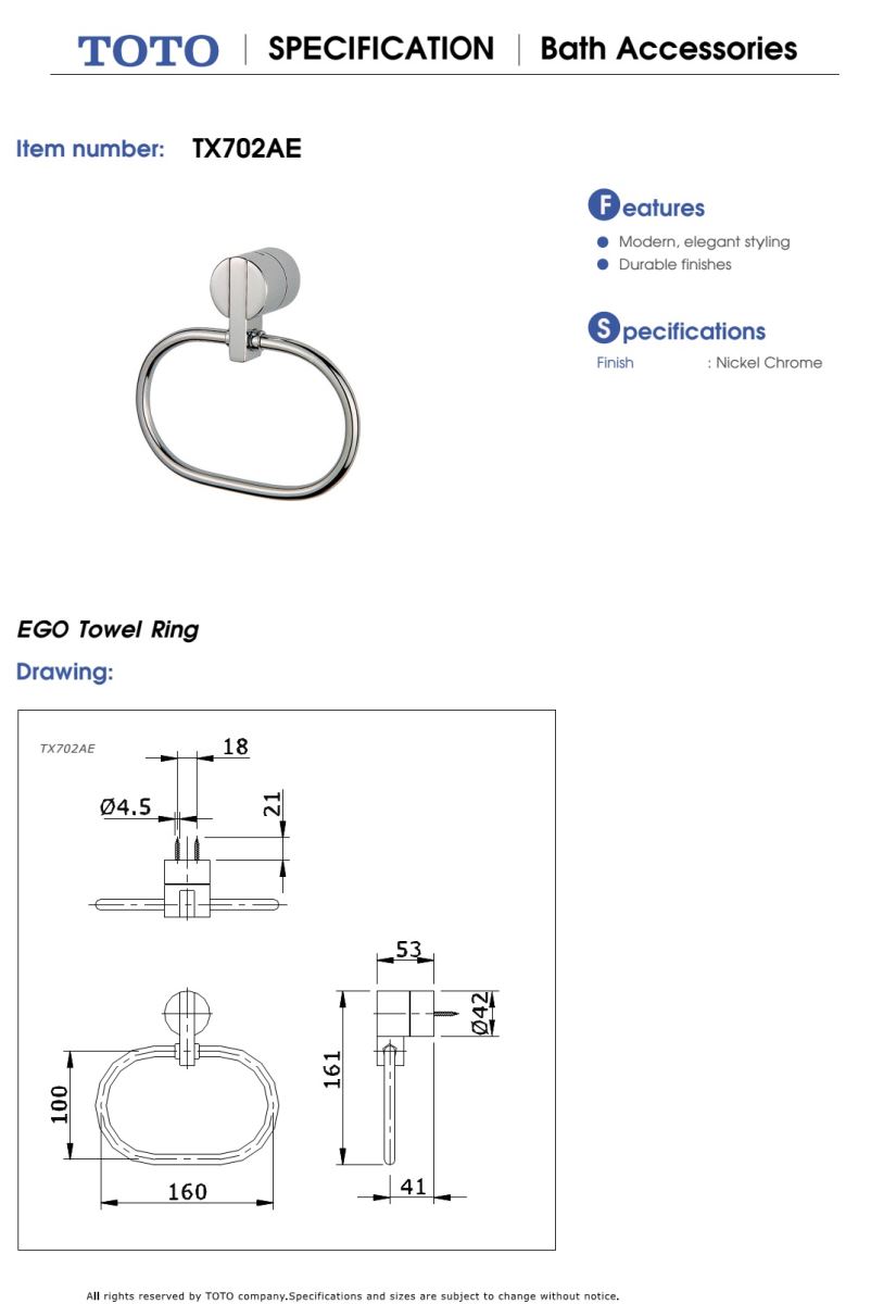 Vòng treo khăn TOTO EGO TX702AE Bản vẽ kỹ thuật