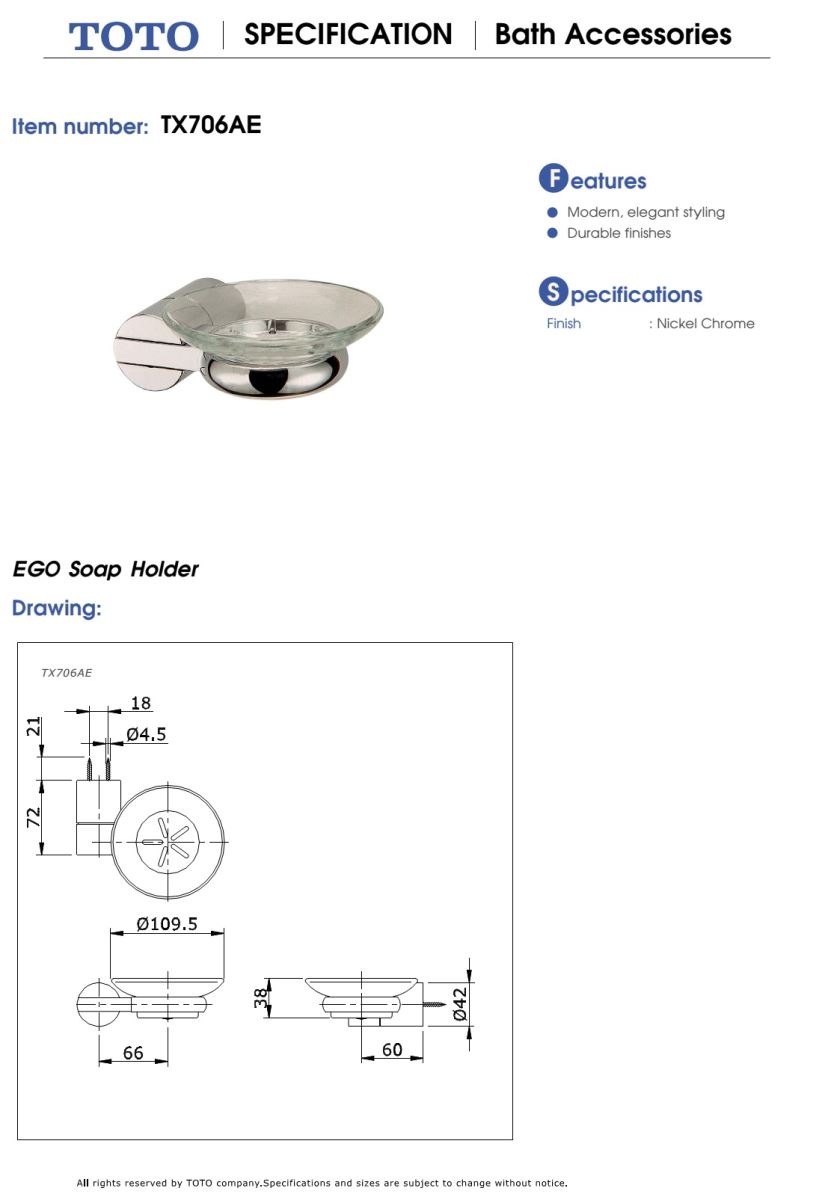 Lô sản phẩm TOTO EGO TX706AE bản vẽ kỹ thuật