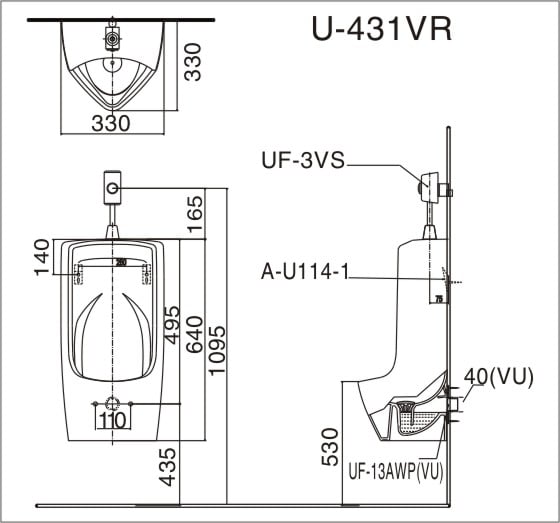 Thông số kỹ thuật Bồn tiểu nam Inax U-431VR