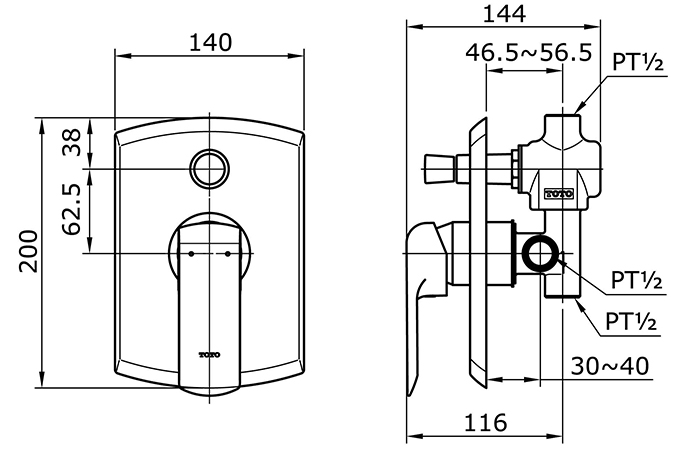 Van điều chỉnh nóng lạnh TOTO TX442SK bản vẽ kỹ thuật