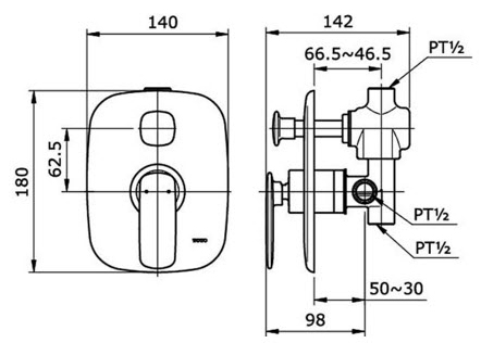 Van gật gù TOTO TX442SOBR bản vẽ kỹ thuật