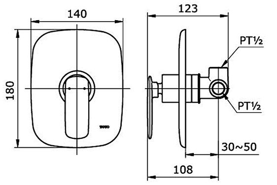 Van gật gù TOTO TX443SOBR bản vẽ kỹ thuật