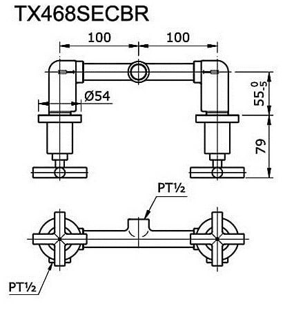 Van điều chỉnh nóng lạnh TOTO TX468SECBR bản vẽ kỹ thuật