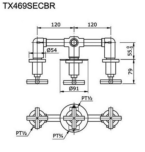 Van điều chỉnh nóng lạnh TOTO TX469SECBR bản vẽ kỹ thuật