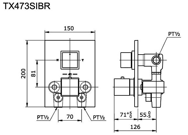 Van điều chỉnh nóng lạnh TOTO TX473SIBR bản vẽ kỹ thuật