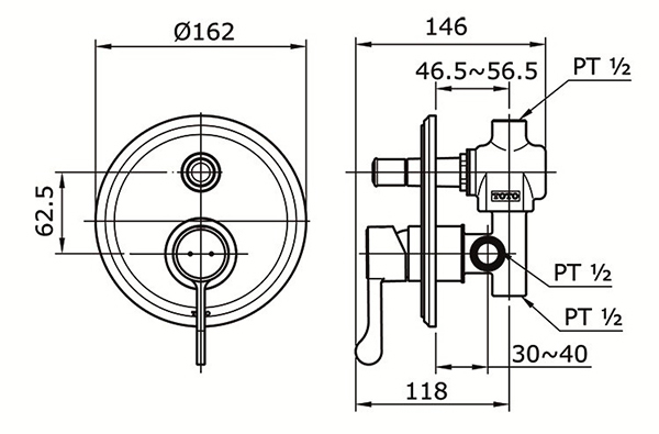 Van gật gù nóng lạnh TOTO TX442SS bản vẽ kỹ thuật