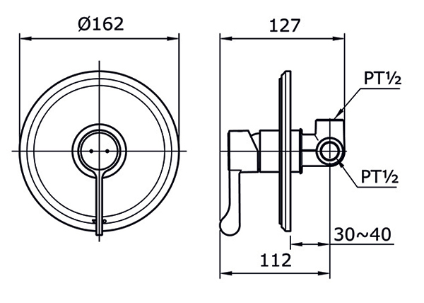 Van gật gù nóng lạnh TOTO TX443SS bản vẽ kỹ thuật