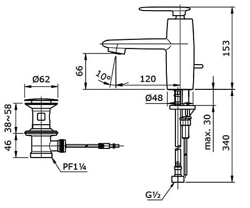 Vòi chậu nóng lạnh TOTO TX115LOBR BẢN VẼ KỸ THUẬT Vòi chậu nóng lạnh TOTO TX115LOBR BẢN VẼ KỸ THUẬT