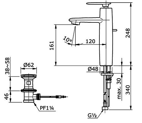 Vòi chậu nóng lạnh TOTO TX116LOBR BẢN VẼ KỸ THUẬT