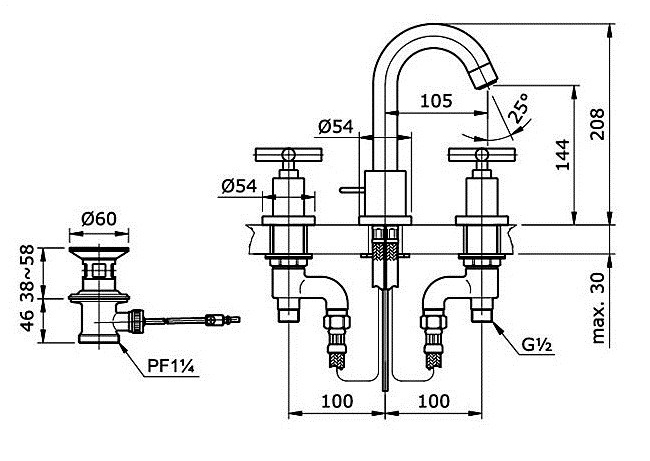 Vòi chậu TOTO nóng lạnh TX119LECBR bản vẽ kỹ thuật