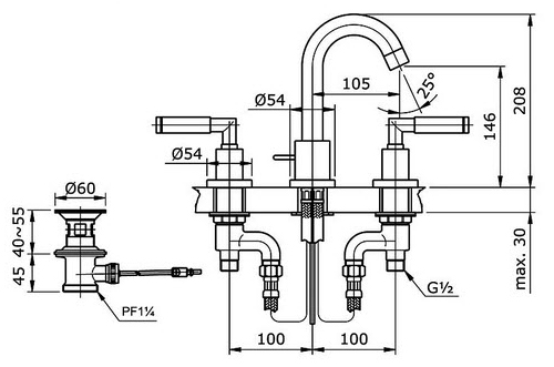 Vòi chậu nóng lạnh TOTO TX119LEL bản vẽ kỹ thuật