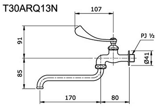 Vòi nước lạnh TOTO T30ARQ13N bản vẽ kỹ thuật