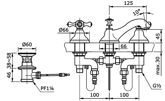 Vòi chậu tay vặn nóng lạnh TOTO TX103LCBR bản vẽ kỹ thuật