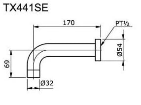 Vòi xả bồn TOTO TX441SE bản vẽ kỹ thuật