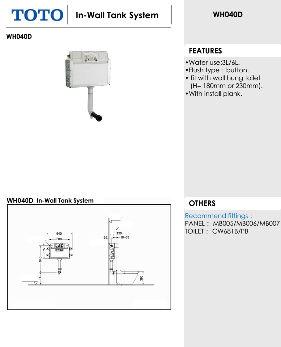 Bộ xả âm tường/ van nhấn TOTO WH040D bản vẽ kỹ thuật