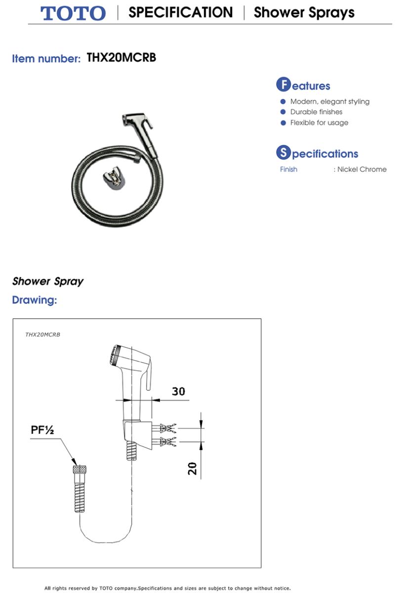 Xịt vệ sinh TOTO THX20MCRB bản vẽ kỹ thuật
